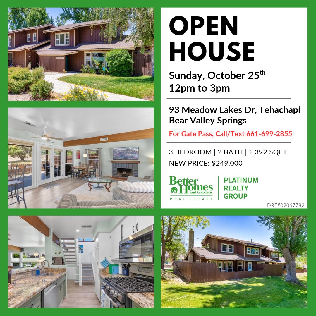 Open House 93 meadow lakes dr Tehachapi, CA Bear Valley Springs, Sunday. October 25 from 12pm to 3pm 